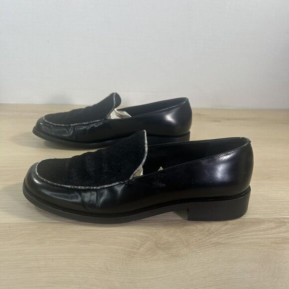 Ann Taylor Black Leather Cowhide Slip On Shoes Wms 7M Block Heel Classic Loafers - Picture 6 of 16
